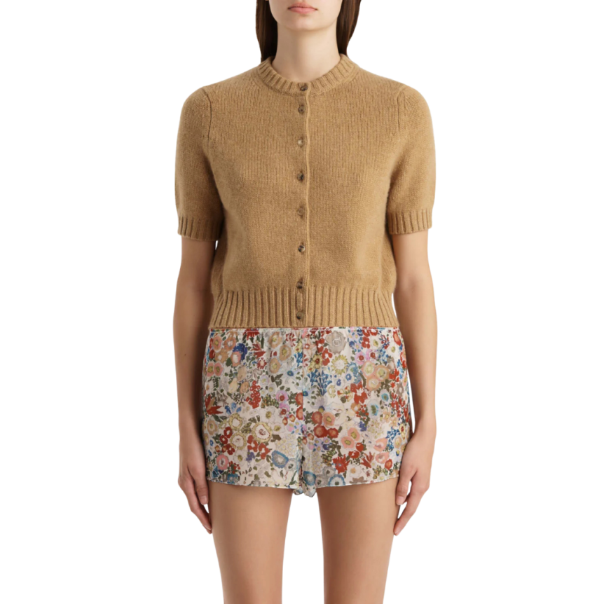 Cardigan ajusté KHAITE Nora en jersey de cachemire camel bord côtelé