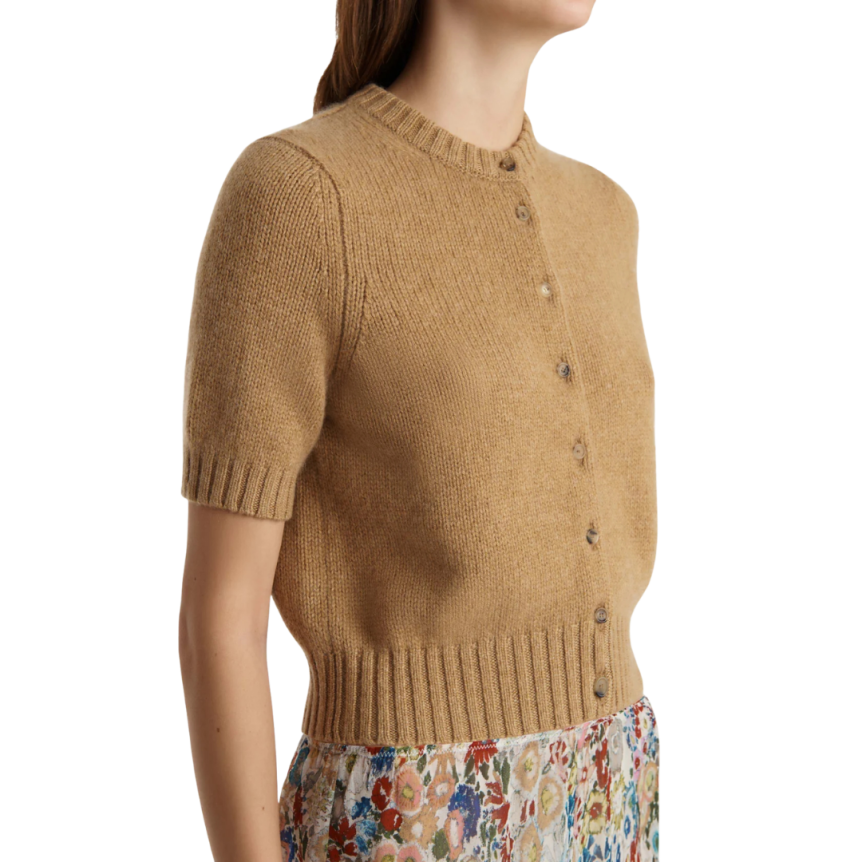 Cardigan ajusté KHAITE Nora en jersey de cachemire camel bord côtelé