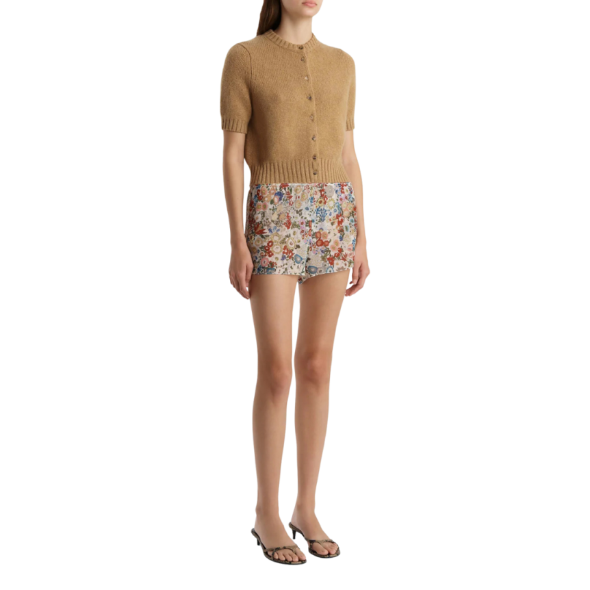 Cardigan ajusté KHAITE Nora en jersey de cachemire camel bord côtelé