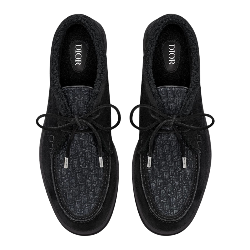 Bottine chukka Dior Granville Suède noir jacquard Dior Oblique peau lainée mouton