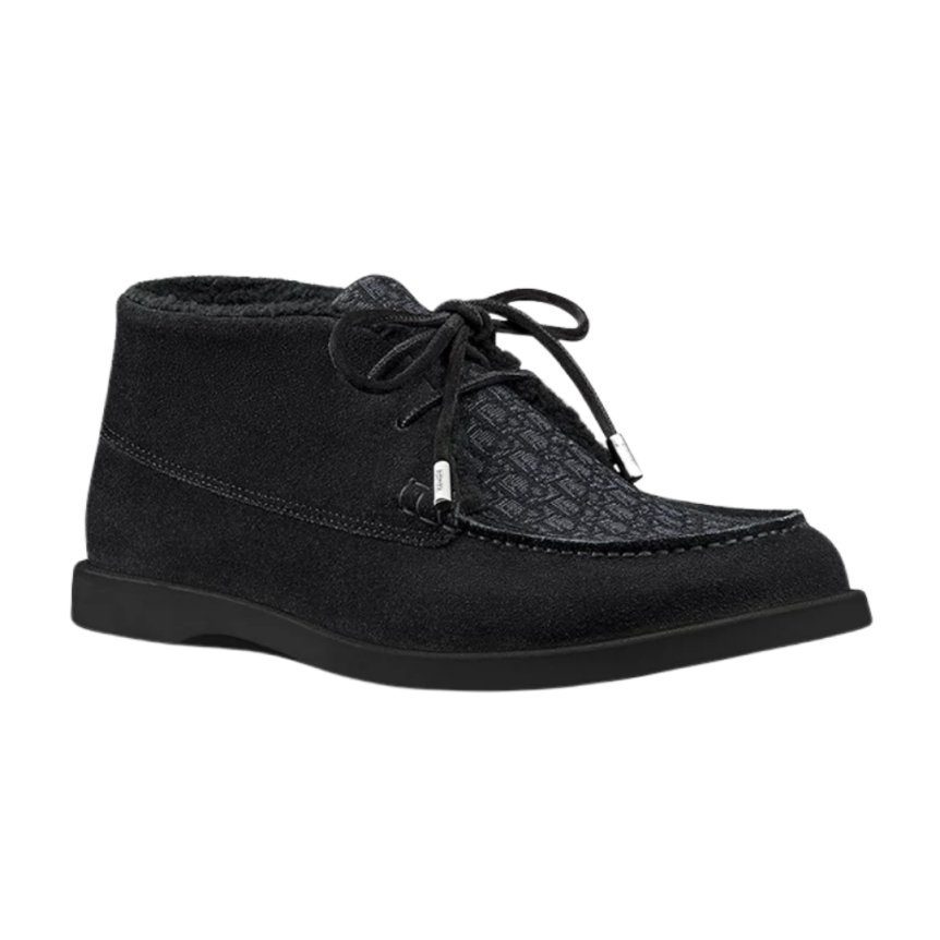 Bottine chukka Dior Granville Suède noir jacquard Dior Oblique peau lainée mouton