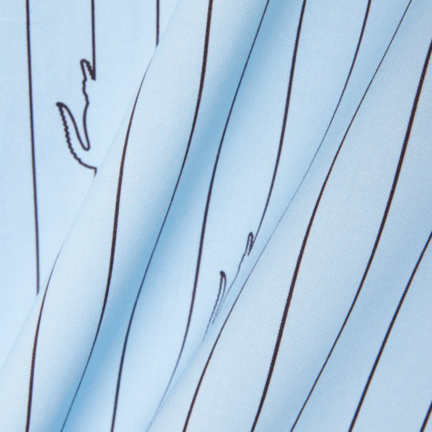 Chemise manche courte LACOSTE relax twill coton bleu ciel rayure crocodile Lacoste