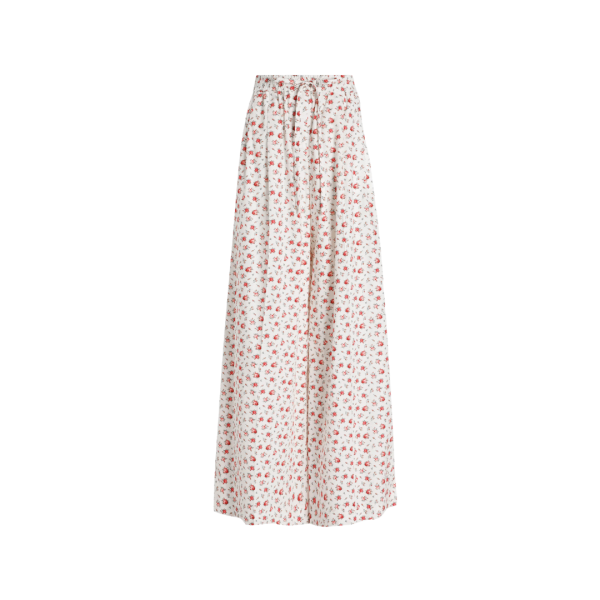 Pantalon large DOLCE & GABBANA coton mélangé blanc bouquet roses dentelle