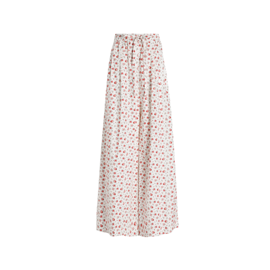 Pantalon large DOLCE & GABBANA coton mélangé blanc bouquet roses dentelle