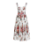 Robe longue à bretelles bustier coton blanc bouquet fleurs rouge