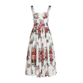Robe longue à bretelles bustier coton blanc bouquet fleurs rouge