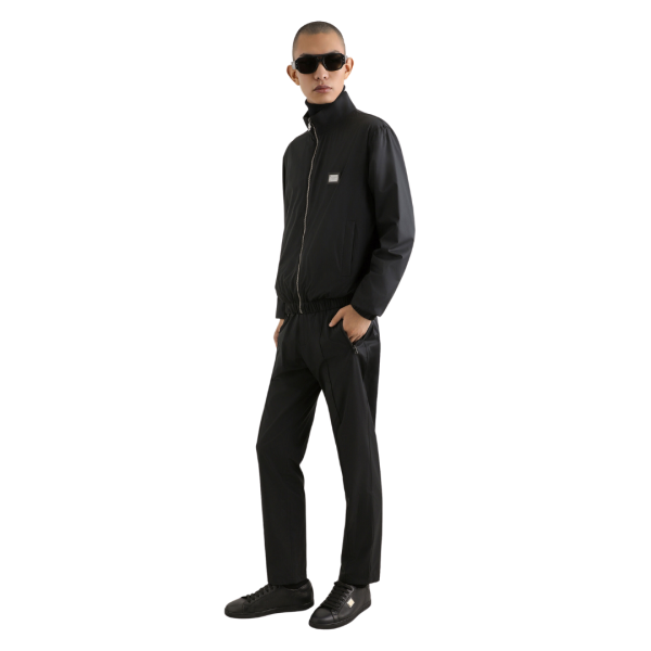 Pantalon de jogging DOLCE & GABBANA nylon léger noir cordon taille plaque logo