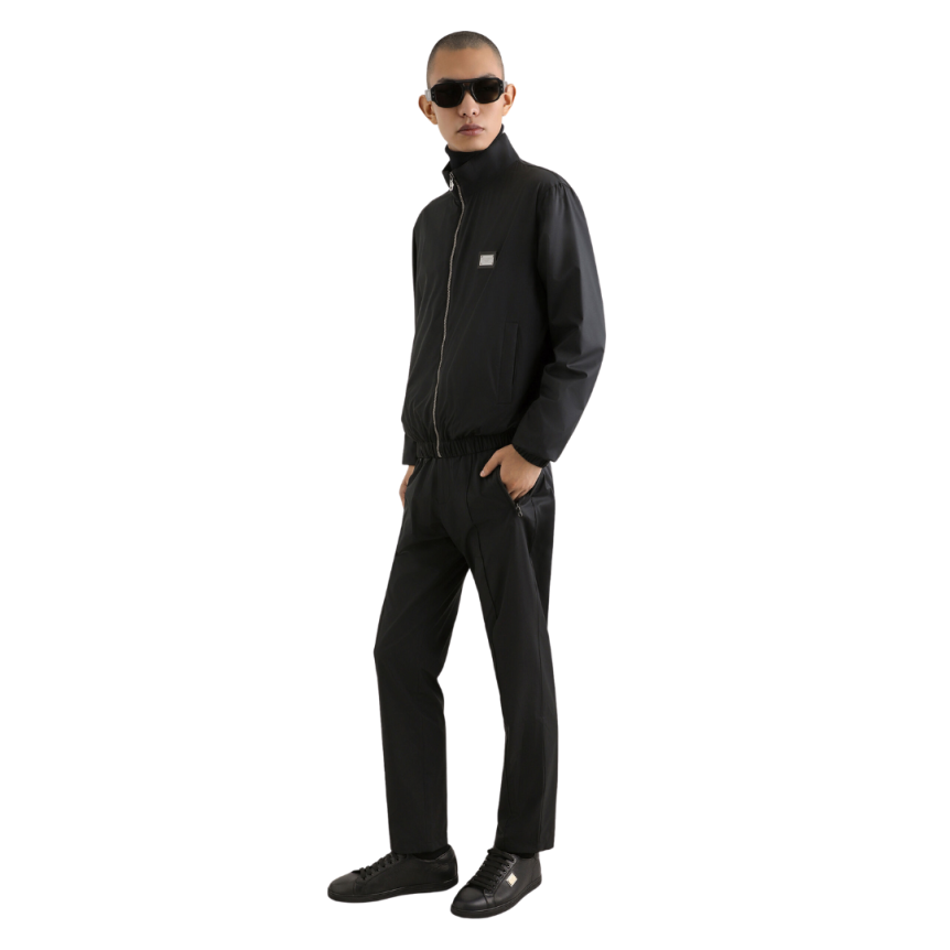 Pantalon de jogging DOLCE & GABBANA nylon léger noir cordon taille plaque logo