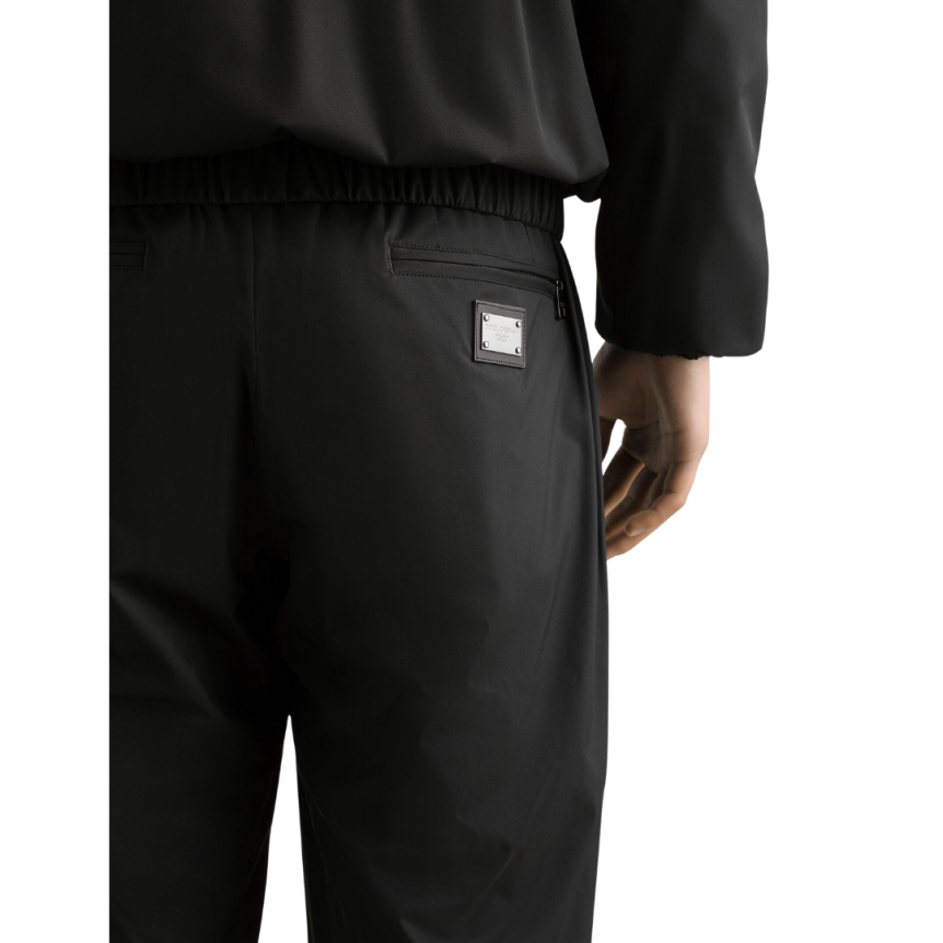Pantalon de jogging DOLCE & GABBANA nylon léger noir cordon taille plaque logo