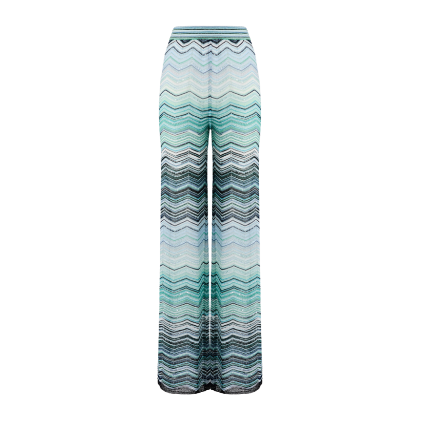 Pantalon Palazzo MISSONI large viscose lamé chevron multicolore vert paillettes