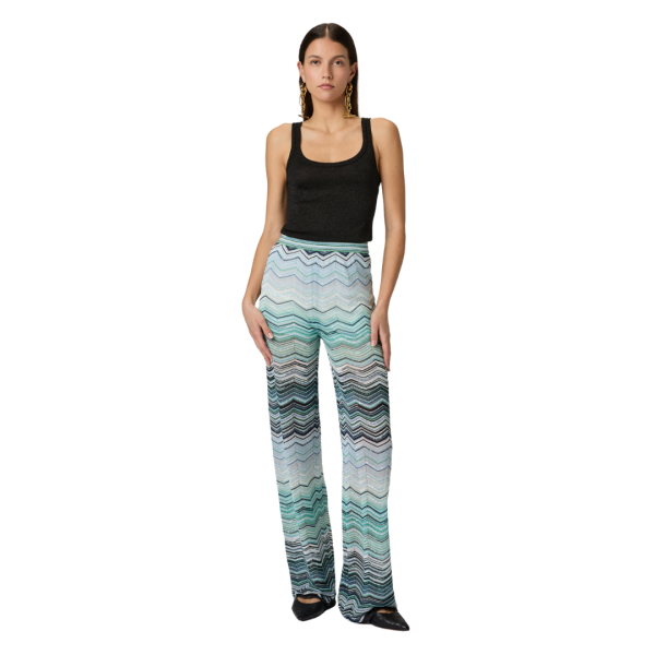Pantalon Palazzo MISSONI large viscose lamé chevron multicolore vert paillettes