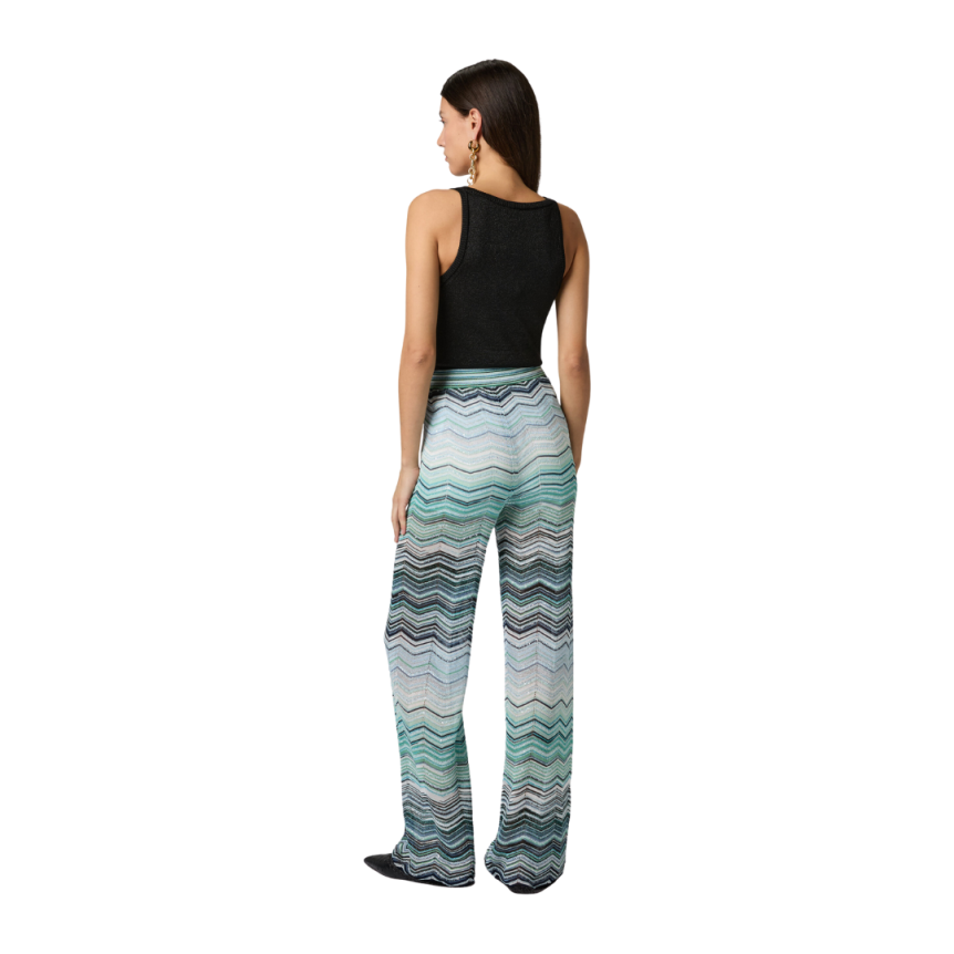 Pantalon Palazzo MISSONI large viscose lamé chevron multicolore vert paillettes