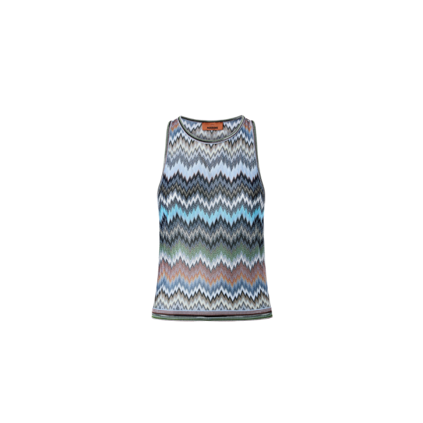 MISSONI Top sans manche coton viscose zigzag bleu