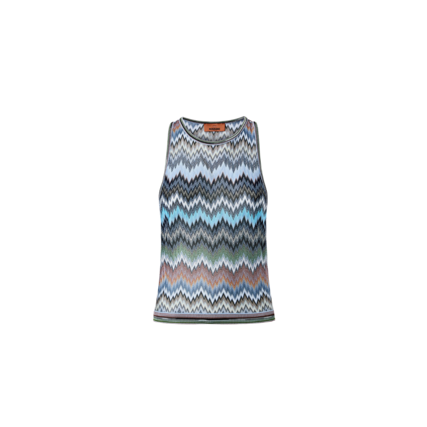 MISSONI Top sans manche coton viscose zigzag bleu