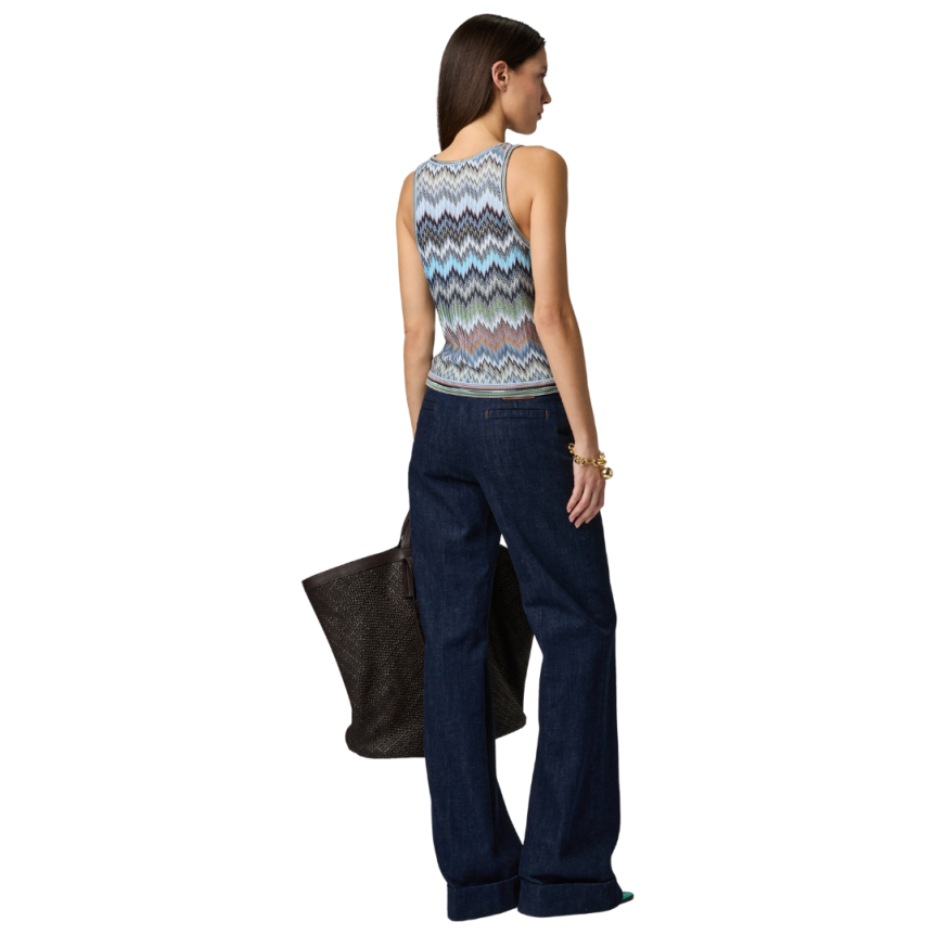 MISSONI Top sans manche coton viscose zigzag bleu