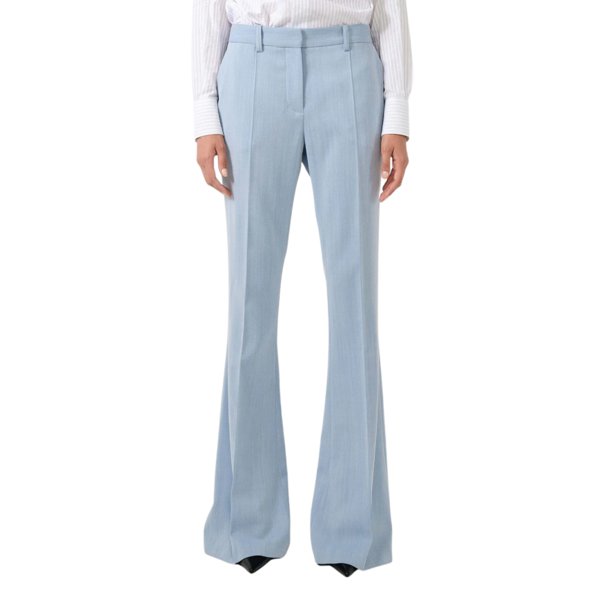 Pantalon bootleg laine mélangée chevron crêpe bleu ciel