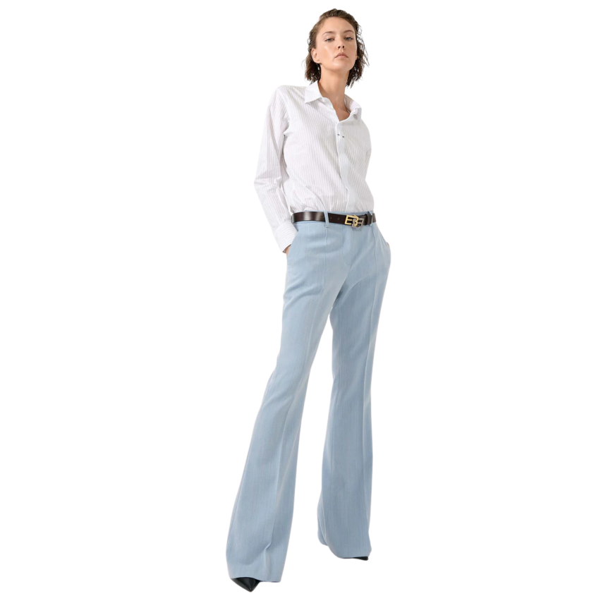 Pantalon bootleg laine mélangée chevron crêpe bleu ciel