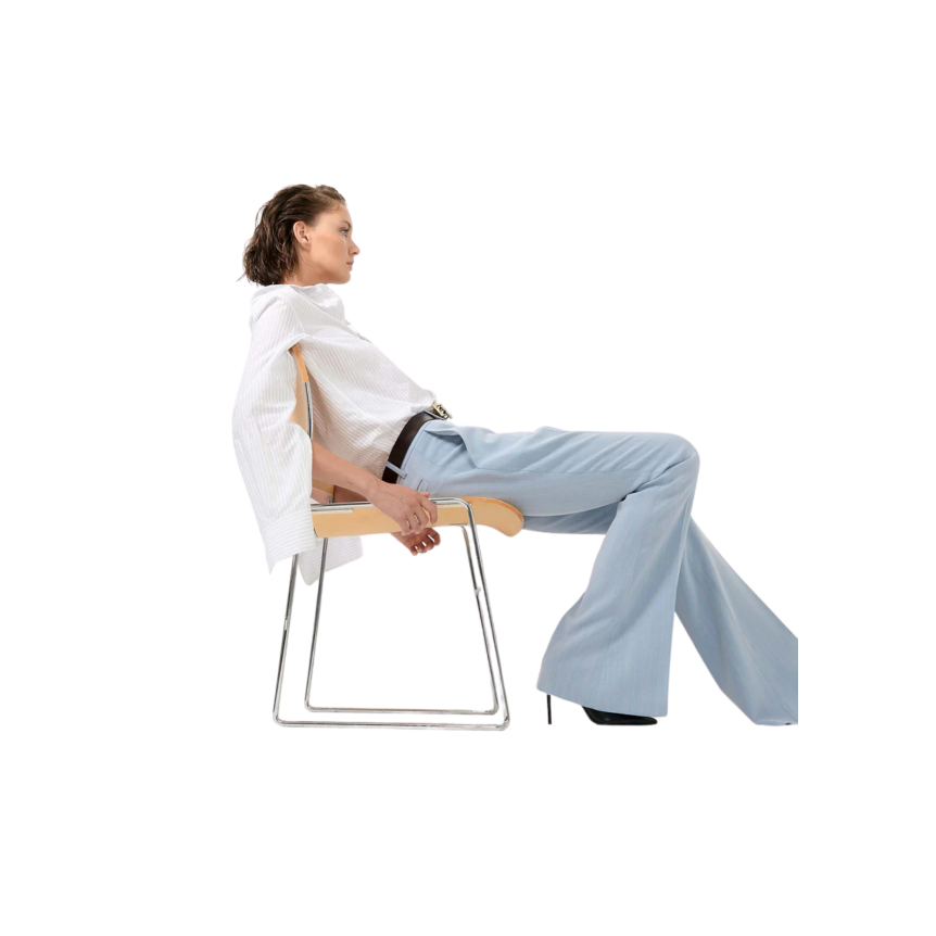 Pantalon bootleg laine mélangée chevron crêpe bleu ciel