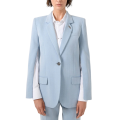 Veste cintrée droite laine mélangée chevron crêpe bleu ciel