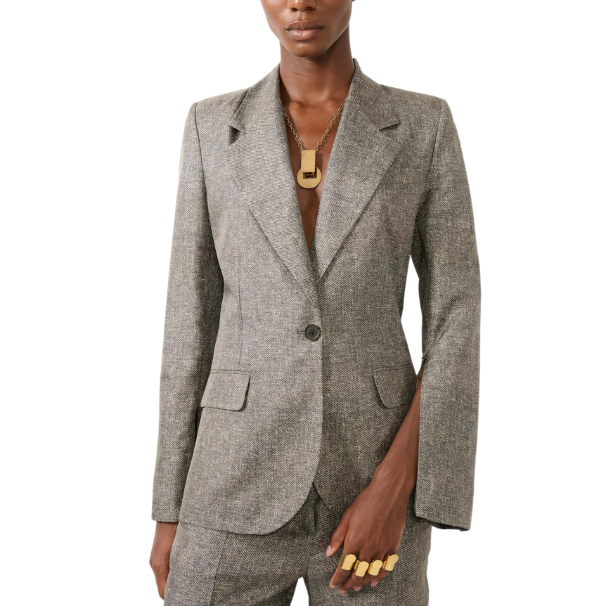 Veste de costume en twill de soie imprimé Lino gris beige