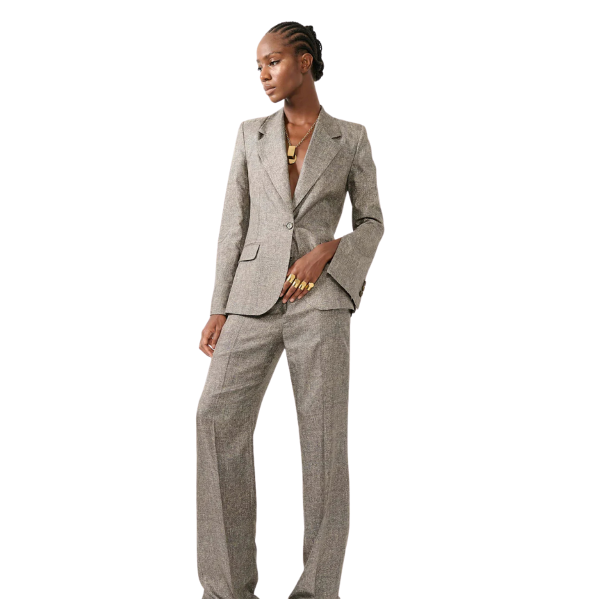 Veste de costume en twill de soie imprimé Lino gris beige