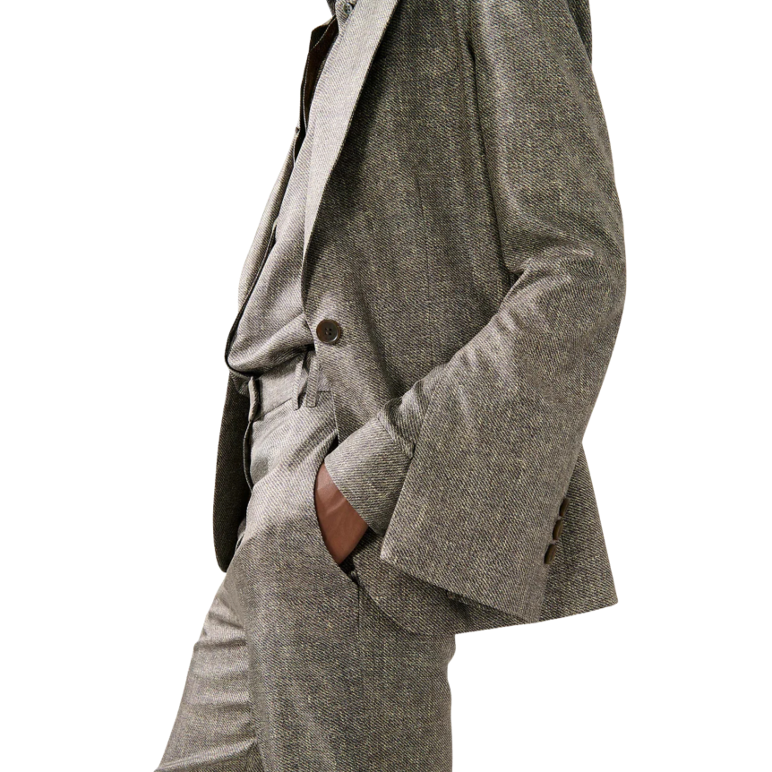 Veste de costume en twill de soie imprimé Lino gris beige