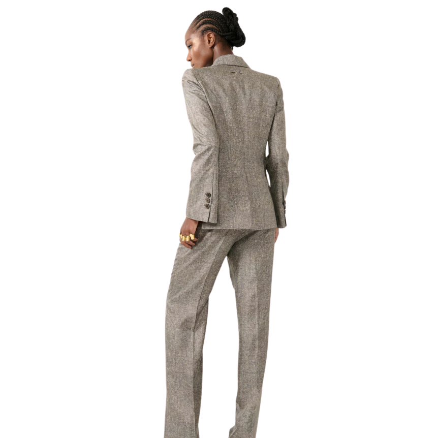 Veste de costume en twill de soie imprimé Lino gris beige