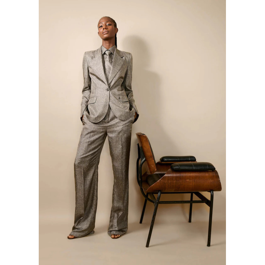 Veste de costume en twill de soie imprimé Lino gris beige