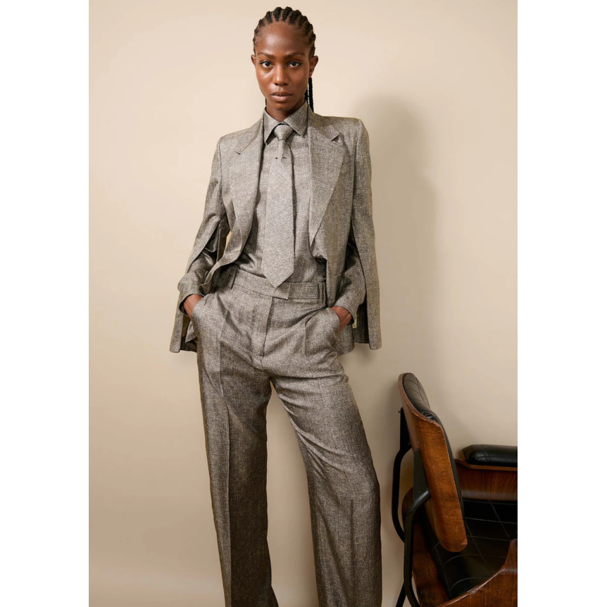 Veste de costume en twill de soie imprimé Lino gris beige