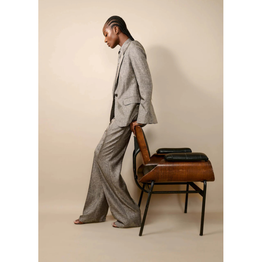 Veste de costume en twill de soie imprimé Lino gris beige