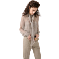 Blouse en georgette de soie Prince de Galles beige sable col lavallière
