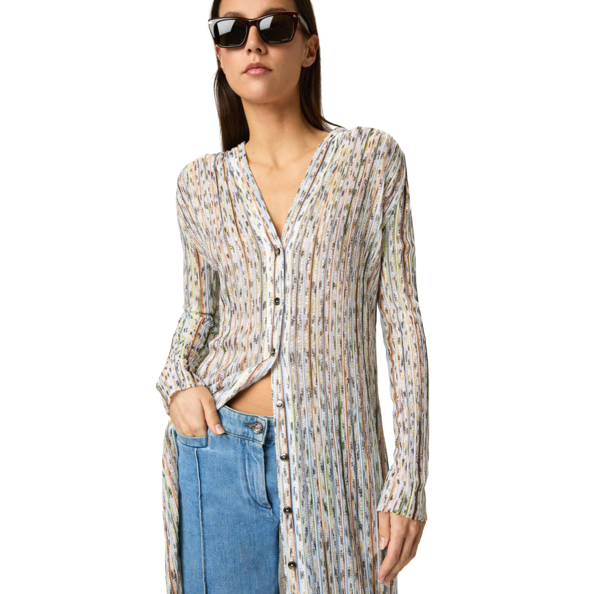 Cardigan côtelé MISSONI en mélange de viscose avec paillettes lurex multicolore