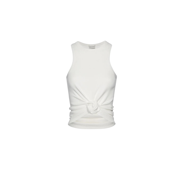 Débardeur côtelé MAGDA BUTRYM coton blanc crème noeud fleur