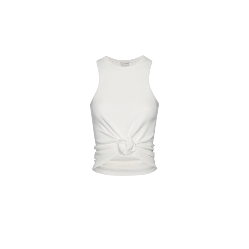 Débardeur côtelé MAGDA BUTRYM coton blanc crème noeud fleur