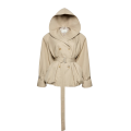 Veste courte Coupe vent Trench boule capuche coton beige ceinture