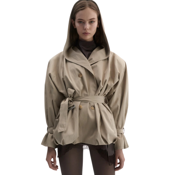 Veste courte MAGDA BUTRYM Coupe vent Trench boule capuche coton beige ceinture