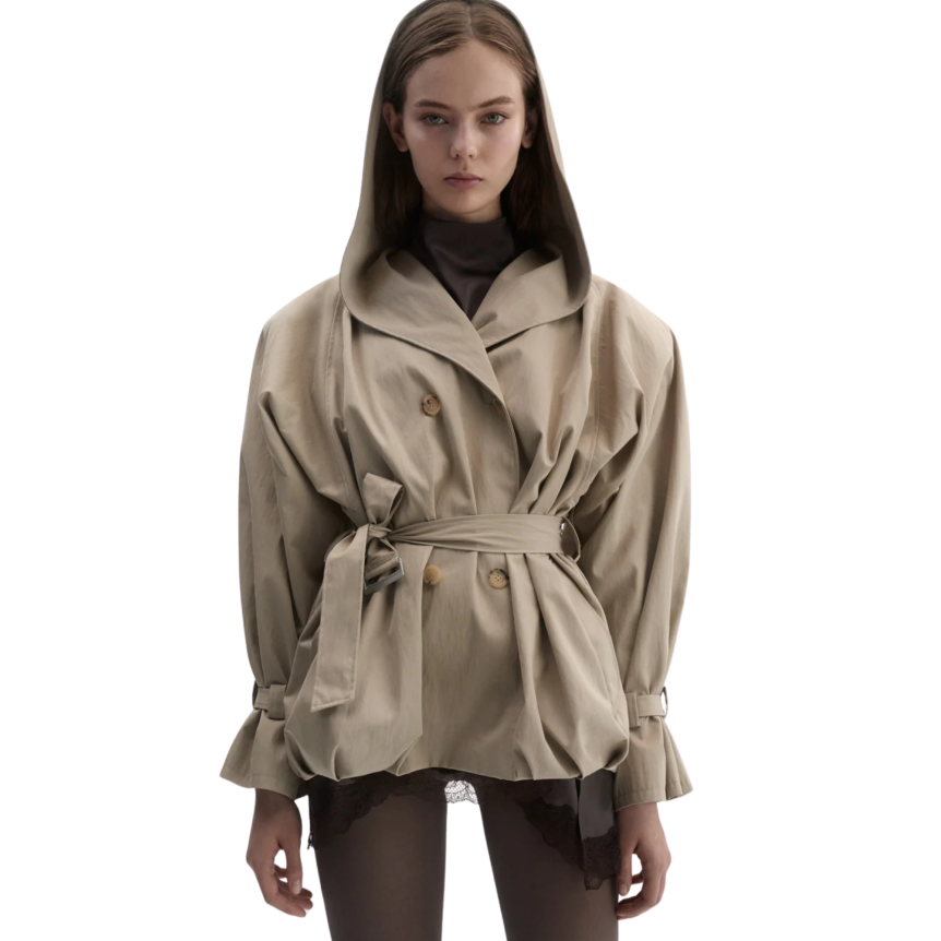Veste courte MAGDA BUTRYM Coupe vent Trench boule capuche coton beige ceinture