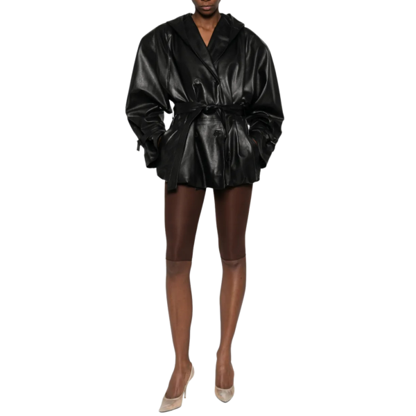 veste à capuche MAGDA BUTRYM cuir mouton noir ceinture