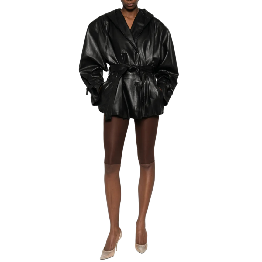 veste à capuche MAGDA BUTRYM cuir mouton noir ceinture