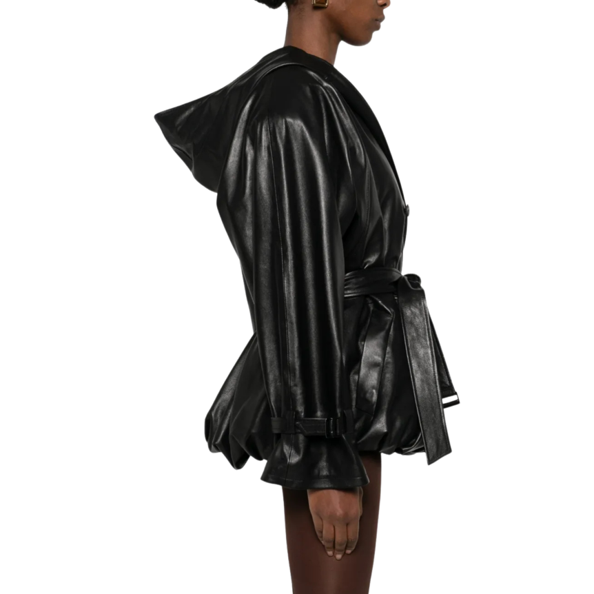 veste à capuche MAGDA BUTRYM cuir mouton noir ceinture