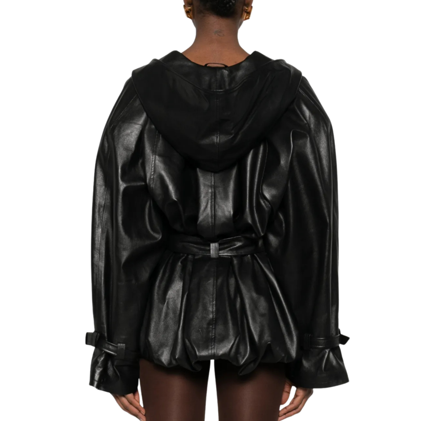 veste à capuche MAGDA BUTRYM cuir mouton noir ceinture