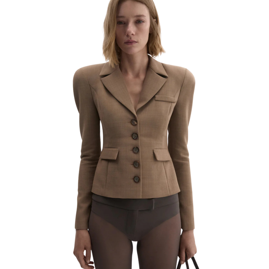 Veste courte cintrée MAGDA BUTRYM Blazer laine beige 5 boutons