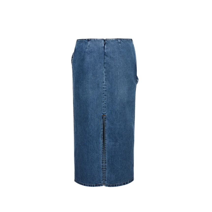 Jupe midi MAGDA BUTRYM en denim bleu foncé ornée de roses