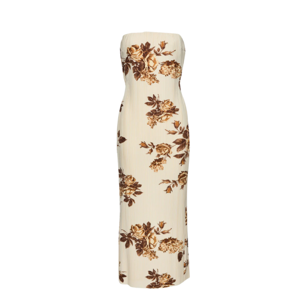 Robe bustier MAGDA BUTRYM midi crème à imprimé floral marron