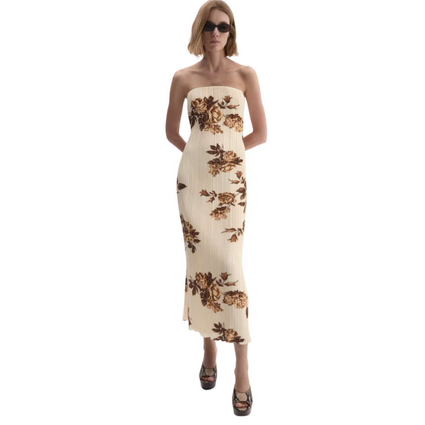 Robe bustier MAGDA BUTRYM midi crème à imprimé floral marron