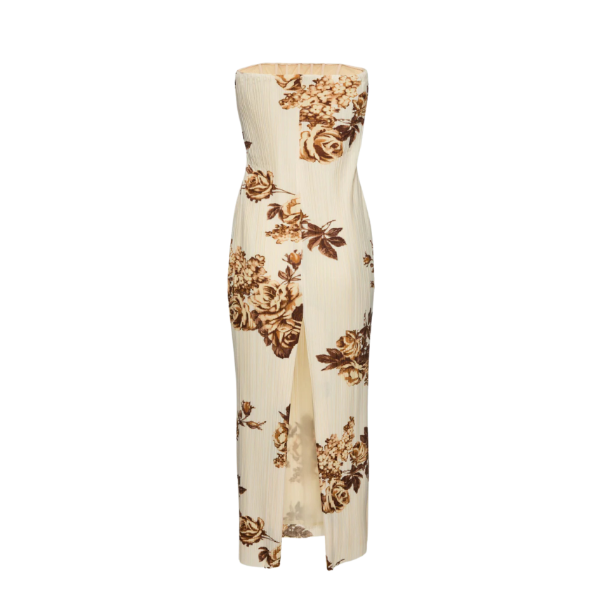 Robe bustier MAGDA BUTRYM midi crème à imprimé floral marron