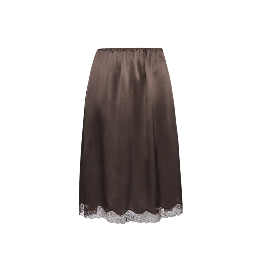 Jupe nuisette MAGDA BUTRYM en dentelle de soie marron bas dentelle