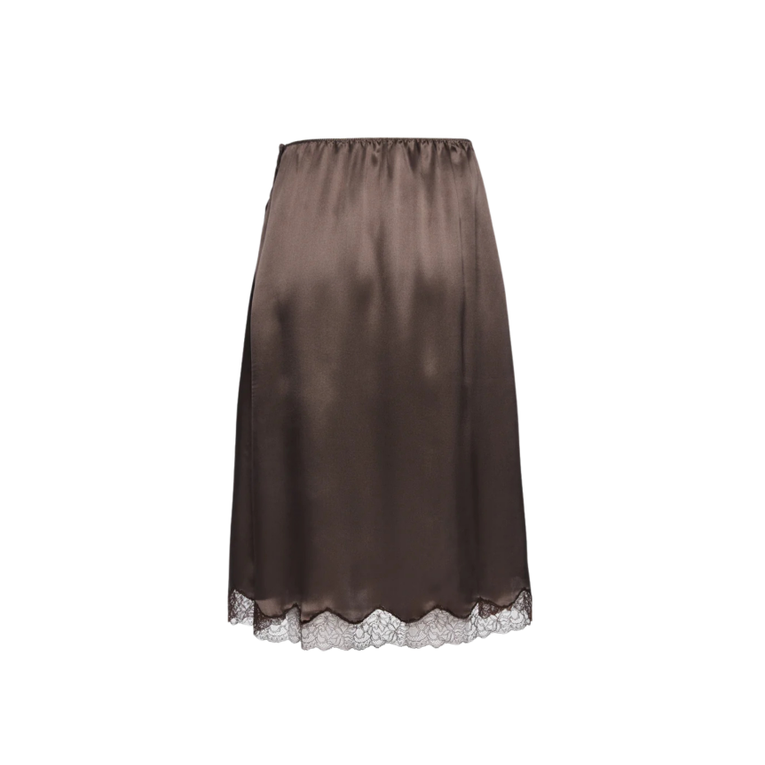 Jupe nuisette MAGDA BUTRYM en dentelle de soie marron bas dentelle