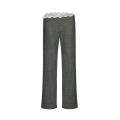 Pantalon en laine grise taille basse avec ceinture en dentelle blanche