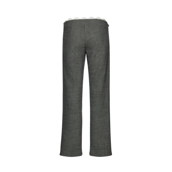 Pantalon en laine grise MAGDA BUTRYM taille basse avec ceinture en dentelle blanche